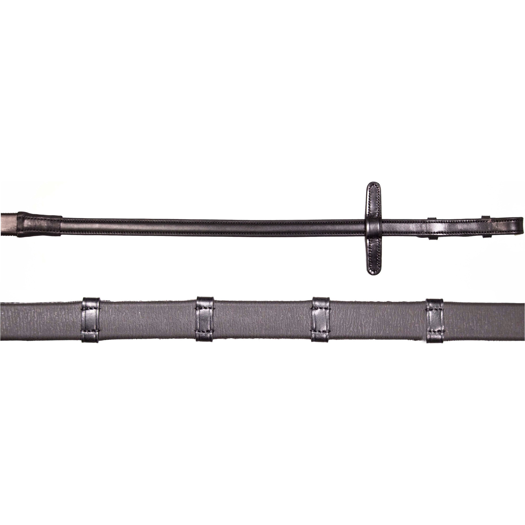 Henry James Saddlery Xtreme Eventer Hybrid Rubber Reins with Leather Stoppers RR7 - Black